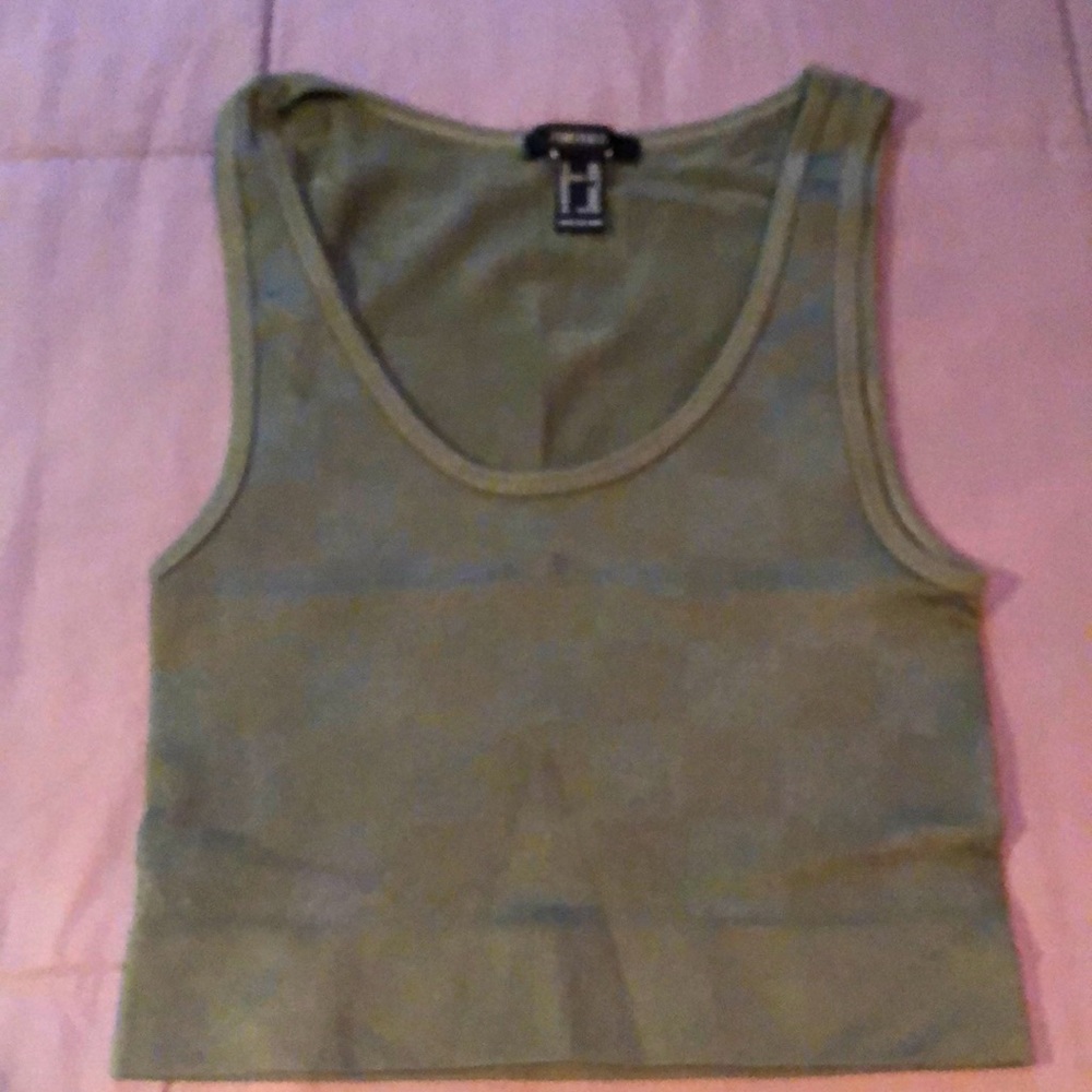 Crop tank top - stretchy olive green with checker imprint - soft NWOT Tags